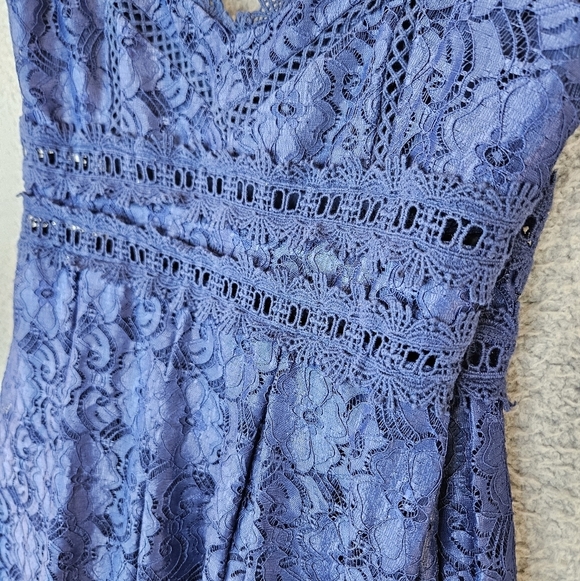 NSR Womens Provance Blue Navy Lace Mini Dress Sz S Adj. Straps Stretch flare - Picture 6 of 13
